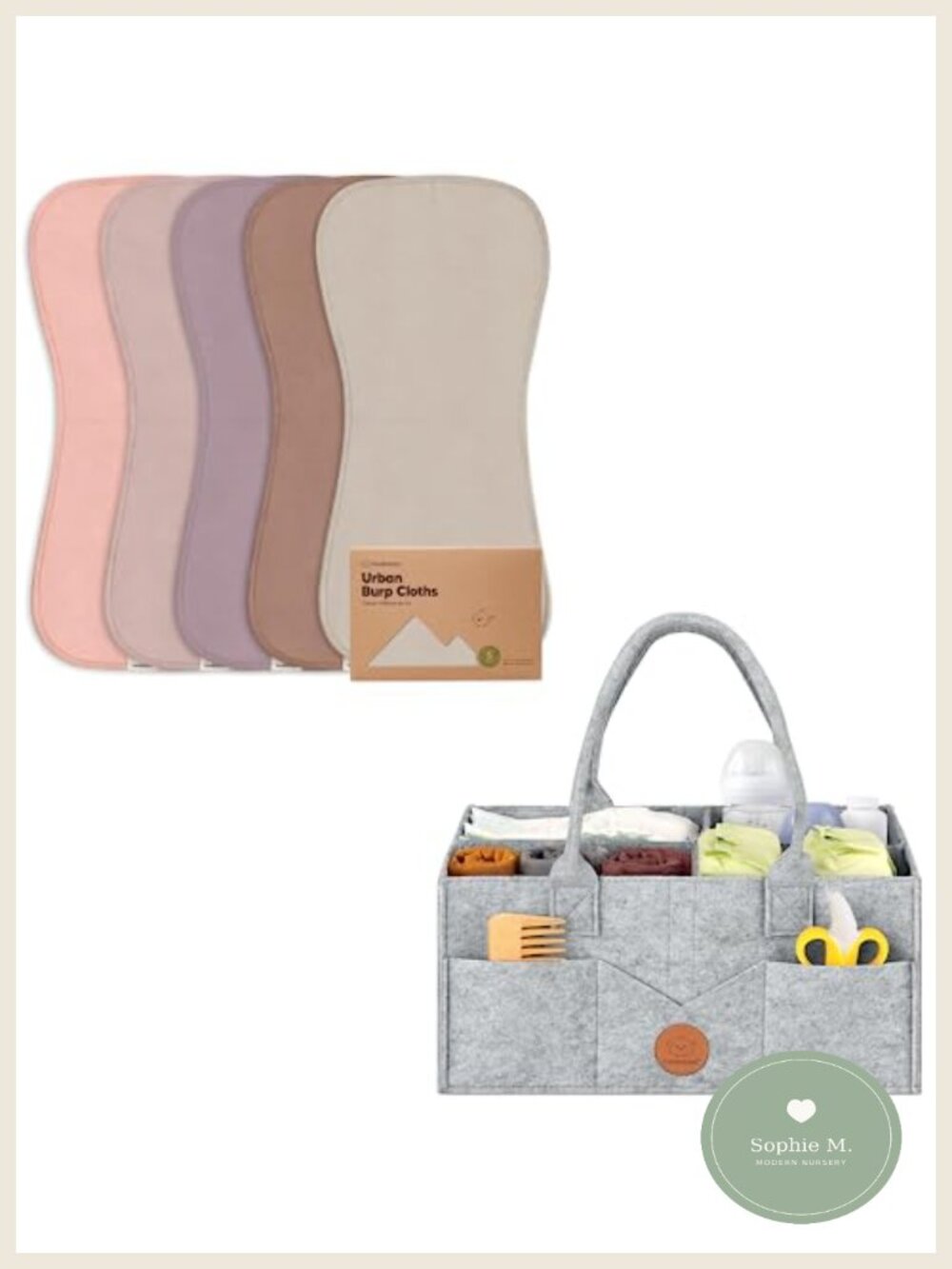 5-Pack Baby Burp Cloths Set with Diaper Caddy, GOTS Certified Cotton, Figure-8